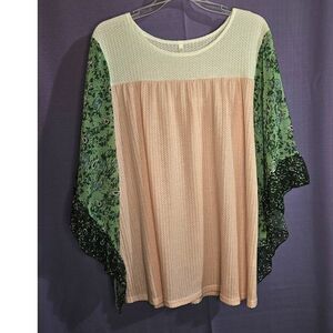 Source Unknown, Cream, Blush, Green Floral, Top, Size: XL